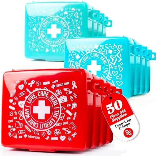 EVERLIT Pocket-Aid Mini First Aid Kit | Compact, Portable Hard-Shell Cases of 50 Items | Cuts, Scrapes, Wound Care Essentials for Travel, Outdoor, School, Camping, Home, Office (12 Packs | 600 Pcs) by Unknown