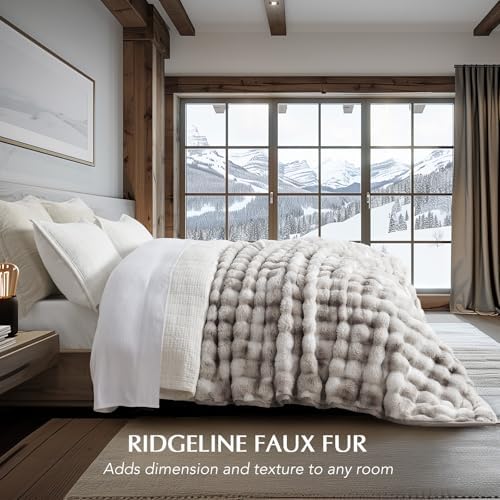 EverGrace Faux Rabbit Fur Bubble Throw Blanket, 90"x90", Light Grey - Image 2