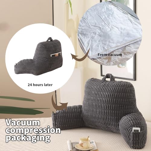 Reading Pillow for Sitting in Bed with Arm,Gray Corduroy,M - Image 4