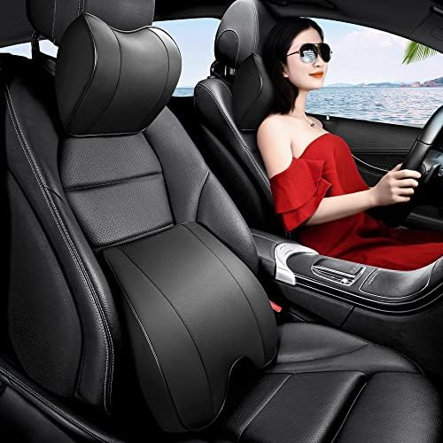 Memory Foam PU Leather Lumbar Pillow - Car Middle/Lower Back Support Pillow - Suitable for Car Seats, Office Chairs, Recliners, etc. (Black) - Image 4