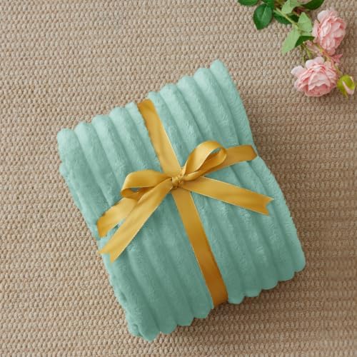 BEDELITE Ribbed Fleece Throw Blanket for Couch, Seafoam, 50"x60" - Image 6