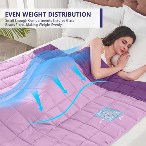 yescool Weighted Blanket for Adults (20 lbs, 48" x 72", Purple) Cooling Heavy Blanket for Sleeping Perfect for 110-130 lbs, Twin Size Breathable Blanket with Premium Glass Bead, Machine Washable - Image 4
