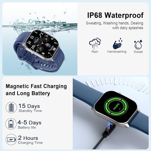 Smart Watch, 2.01" AMOLED Curved Touchscreen Fitness Watch, IP68 Waterproof, 24/7 Heart Rate/Sleep Monitor, Fitness Tracker with Pedometer, 120+ Sports Modes, Smartwatch for Android iOS Navy Blue - Image 2