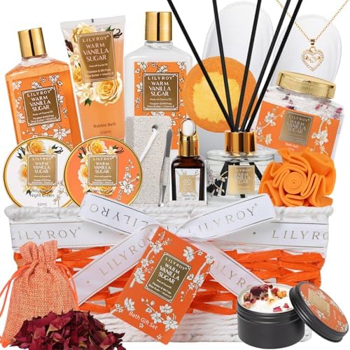 Spa Gifts, Birthday Gifts, Perfect Vanilla Spa Gift Baskets for Women & Mom by LILYROY