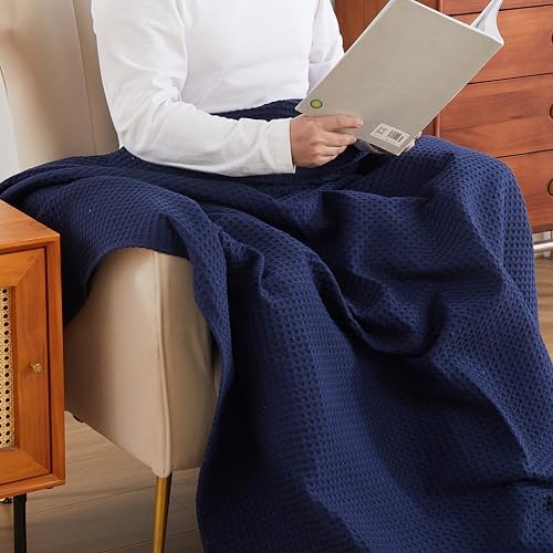 100% Egyptian Cotton Waffle Weave Throw Blanket for Bed Couch Sofa Home Decor, Soft Lightweight Bed & Couch Blanket for All Seasons (Navy Blue - Full Size - 84 * 90") - Image 6