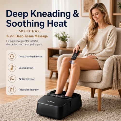 MOUNTRAX Foot Massager with Heat, Deep Shiatsu Foot Massage Machine with Air Compression, 3 Heating Levels, Adjustable Intensity & Timer, Fits Up to Men's Size 12, Foot Massager for Home & Office - Image 2