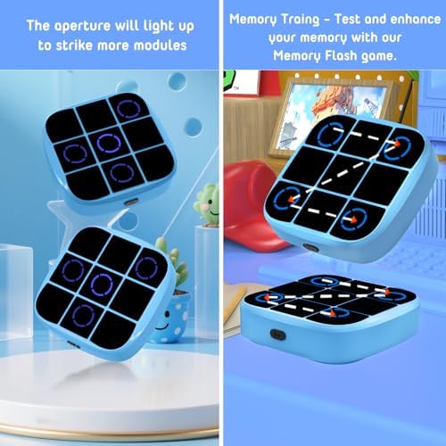 Tic-Tac-Toe Bolt Game, 4-in-1 Handheld Puzzle Games Console, Electronic Tic-Tac-Toe Game for Educational and Memory Growth, Portable Travel Games for Car Ride, Board Games for Kids and Adults (Blue) - Image 4