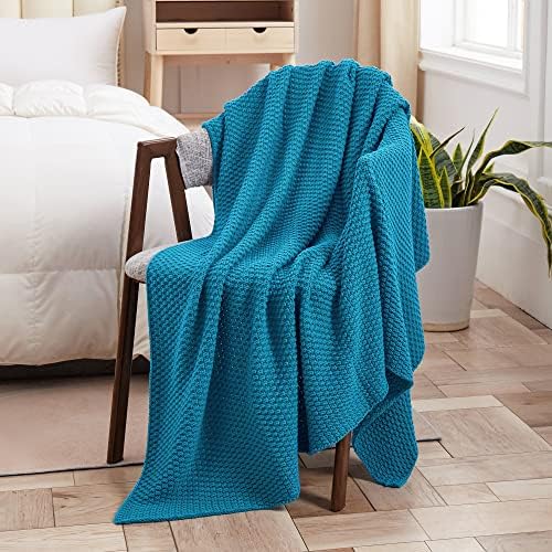 Longhui bedding 100% Cotton Knitted Throw Blanket – Teal, Soft & Cozy, Machine Washable, 51"x63" – Perfect for Living Room, Couch, Sofa, Bed or Travel - Image 6