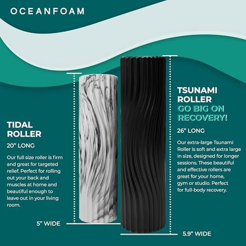 Oceanfoam Tsunami Roller (Black) - Extra-Large, 26" x 5.9" - Soft, Textured Foam Roller for Physical Therapy, Back Pain, Exercise & Stretching - Wave Textured - Yoga, Athletics, & Wellness - Image 5