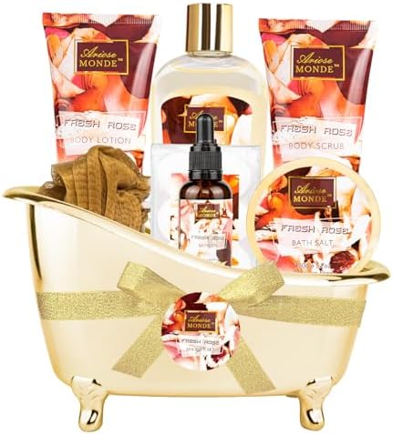 Spa Gift Set for Women, 8pc Fresh Rose Relaxing Bath Set for Women Gift by Ariosemonde
