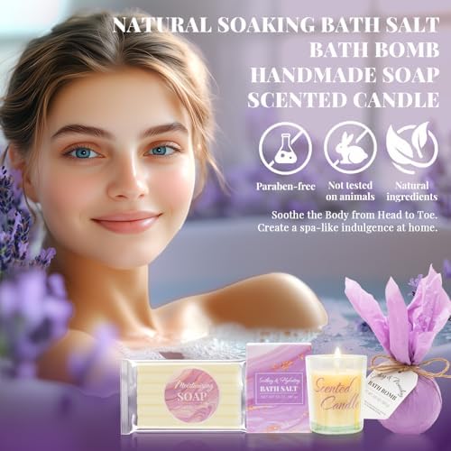 BODY & EARTH Self Care Gifts for Women Get Well Soon Gifts, Purple Birthday Gift Baskets, 8pcs Lavender Bath and Body Sets with 20oz Vacuum Insulated Tumbler Mother's Day Gifts for Mom - Image 5