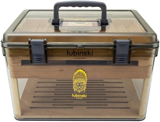 Your Elegant Bar Airview Large Cigar Humidor Box | Lockable Travel Friendly Desktop Humidor with Built-in Digital Hygrometer and Humidifier – Premium Cedar Interior Cigar Case Holds 100 cigars by Your+Elegant+Bar
