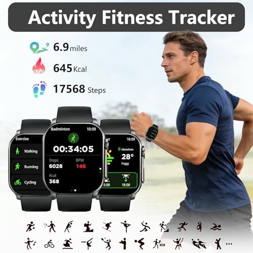 Smart Watch, 2.01" AMOLED Curved Touchscreen Fitness Watch for Women, IP68 Waterproof, 24/7 Heart Rate/Sleep Monitor, Fitness Tracker with Pedometer, 120+ Sports Modes,Smartwatch for Android iOS Black - Image 6