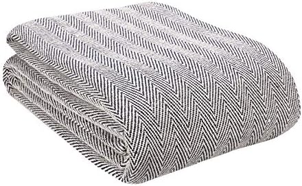 Glamburg 100% Soft and Breathable Cotton Thermal Blanket Queen Navy - Perfect for Layering Any Bed for All Season by GLAMBURG