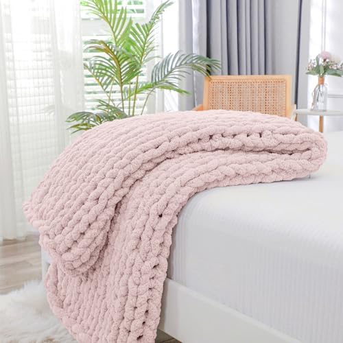 Bigacogo Chunky Knit Throw Blanket for Couch, 40x60 inches, Rose Tan by Bigacogo