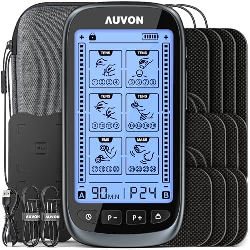 AUVON 3-in-1 TENS Unit Muscle Stimulator for Pain Relief, Large Screen by AUVON