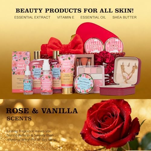 Skin Care Set for Women, Red Rose Bath & Body Basket Gift, Spa Gift Basket - Image 4