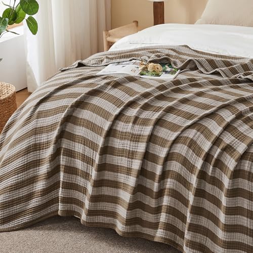 EMME Cotton Muslin Blanket Couch 4-Layer Breathable Gauze Soft Lightweight Bed Blankets Adults Brown Throw XL (50" x 70") - Image 6