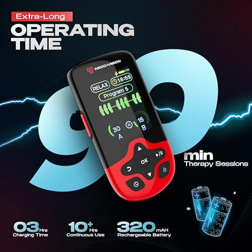 NEOCARBON TENS Unit Muscle Stimulator Ultra for Pain Relief, Red - Image 6