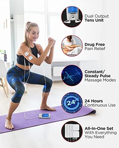TENKER TENS Unit Muscle Stimulator, 24 Modes EMS Machine for Pain Relief Therapy/Pain Management, Rechargeable Electronic Pulse Massager with 2"x2" and 2"x4" Electrode Pads (Silver) - Image 3