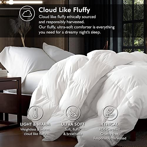 Luxurious King/California King Size Goose Down Fiber Waterfowl Feather Fiber Comforter Duvet, 100% Cotton Cover, 58 oz. Fill Weight, Baffle Box Design, White Solid - Image 3
