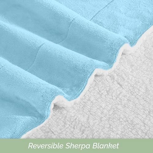Elegant Comfort Ultra Soft Reversible Flannel Sherpa Blanket - Cozy Silky Fleece Throw for Couch, Bed - Plush Fuzzy Warm Winter Blanket for Gift, King, Aqua - Image 5