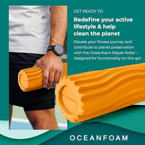 Oceanfoam Ripple Travel Foam Roller (11" x 3.35") Firm Mini Foam Roller for Physical Therapy, Deep Tissue Massage, Back Pain - High Density, Ergonomic Wave Textured - Yoga, Pilates, Exercise (Gold) - Image 3