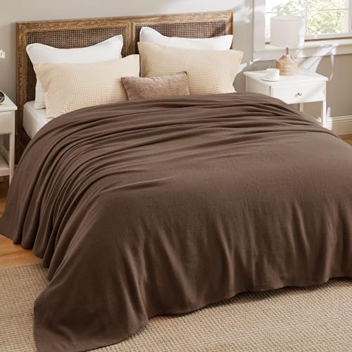 Bedsure 100% Cotton Blanket, Herringbone Weave, King, Brown - Image 5