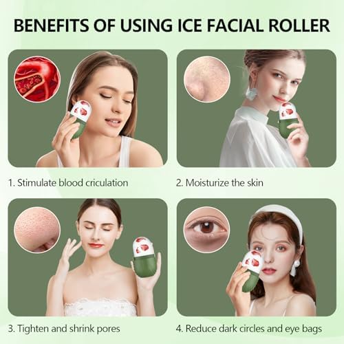 Ice Roller for Face and Eye, Silicone Ice Facial Roller Ice Holder, Face Ice Mold Skin Care, Face Icers Reusable Ice Cube Roller for Shrink Pores Anti Wrinkle Reduce Puffiness, Green - Image 4