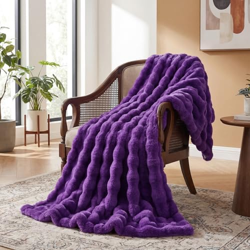 ORINOVA Purple Fluffy Soft Plush Faux Fur Throw Cozy Blanket for Couch Bed Fuzzy Blanket Living Room Women Gift Home Decor 50x60 - Image 2