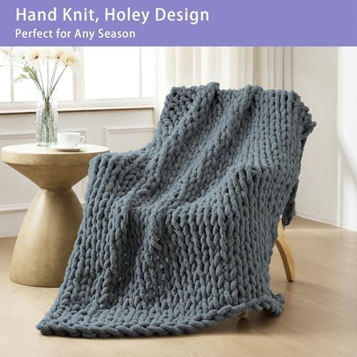 Bigacogo Chunky Knit Throw Blanket for Couch, 40x60 inches, Iron Gray - Image 4