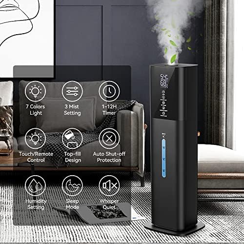 Humidifiers Large Room Bedroom with 7 Colors Light, 2.1Gal(8L) 3 Speed Quiet Ultrasonic Cool Mist Humidifier with 360° Nozzle, Humidity Setting, Timer,Aroma Box for Home Plant Baby Yoga Sleep (Black) - Image 3