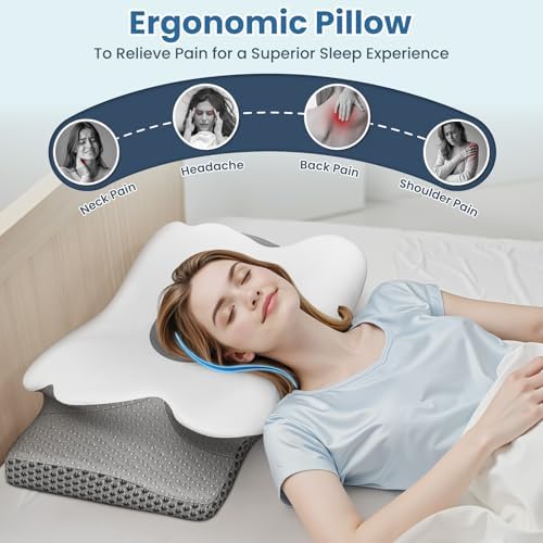 Memory Foam Bed Pillow – Contour Support Pillow for Side & Back Sleepers, Soft Ergonomic Design, Cooling Breathable Cover, Removable Washable Case, King Size, Grey - Image 6