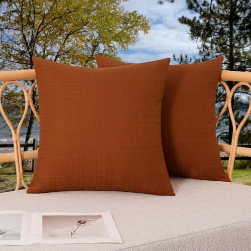 Kevin Textile Outdoor Waterproof 26”x26” Pillow Covers 2 Pack, Burnt Orange by KevinTextile