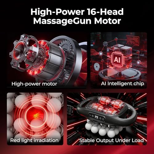 16 Head Massage Gun, Deep Tissue Percussion Massager for Athlete with 9 Modes & 9 Speeds, Portable & Quiet Handheld Electric Muscle Massager for Back, Neck and Shoulder - Image 5