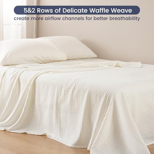 PHF Lightweight Waffle Weave Blanket King Size 104"x 90", Soft Woven Summer Blanket for Hot Sleepers - Aesthetic Home Decor for Couch Bed Sofa, Pet Friendly, Cream - Image 4