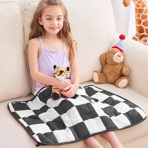 yescool Black Checkered Weighted Lap Pad 2 Pounds Cooling Weighted Lap Blanket, Plaid Small Weighted Blanket, Weighted Throw Blankets Gifts for Travel Indoor Outdoor, 20"x30" by yescool