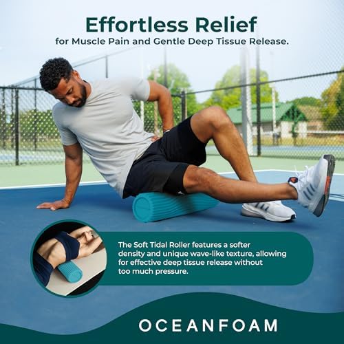 Oceanfoam Soft Tidal Roller (Miami Blue) - Low Density Foam Roller for Physical Therapy, Back Pain, Exercise & Stretching - Wave Textured - Yoga, Athletics, & Wellness - Full Size, 20" x 5" - Image 5