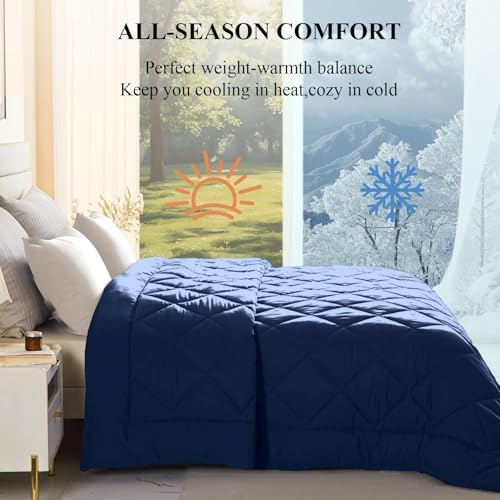 132x120 Alaskan King Comforter, Extra Large King Size Comforter Oversized, All Season Soft Lightweight Quilt Down Alternative Duvet Insert with 8 Corner Tabs(120x132, Navy Blue) - Image 3
