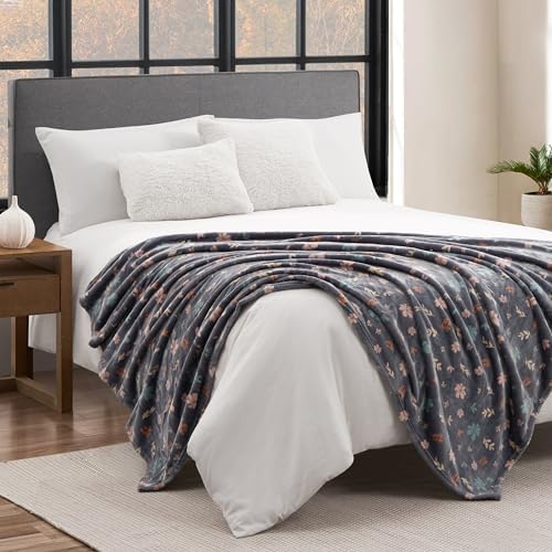 Lucky Brand Luxurious Fuzzy Blanket for Sofa or Bed, Tossed Blooms Plush Throw Blanket, 50" x 70", Gray Floral - Image 5