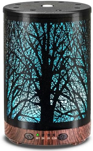 Essential Oil Diffuser 120ML Metal Aromatherapy Diffuser with Timer, Cool Mist Humidifier with Auto Shut-Off & 7 Color Lights for Home Office Spa (Tree) by JOYOLO