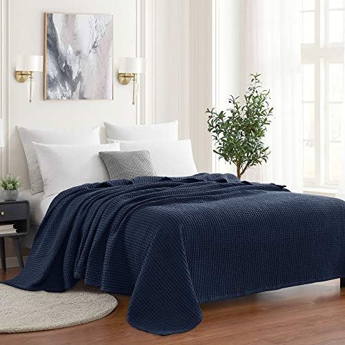 Sweet Home Collection 100% Fine Cotton Blanket Luxurious Weave Stylish Design Soft and Comfortable All Season Warmth, King, Waffle Weave Navy (Pack of 6) by SweetHomeCollection