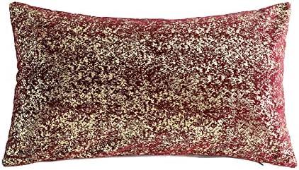 Deeprove 12 x 20 Throw Pillow Cover, Both Sides Metallic Sparkle Gold Foil Print, Decor Soft Velvet Hidden Zipper Closure Accent Pillow Cushion Case for Couch, Lumbar, Oblong 1 Pack, Eggplant Purple by Deeprove