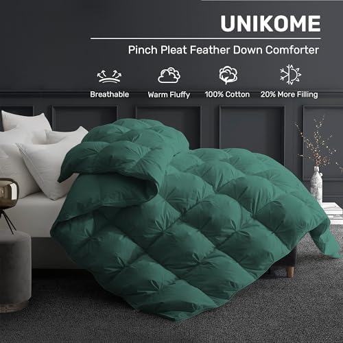 UNIKOME California King Size Goose Feather Down Fiber Comforter, Green - Image 2