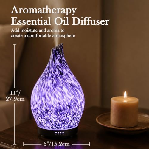 Porseme Essential Oil Diffuser 280ml Handmade Glass Diffuser 7H Runtime - Image 3