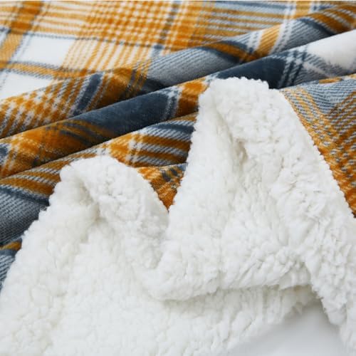 PU MEI Sherpa Blanket Twin Plaid Thick Bed Blanket, 60”*80” Super Soft Flannel Fuzzy Fleece Reversible Velvet Plush Warm Blanket for Couch (Blue Yellow Check) - Image 3