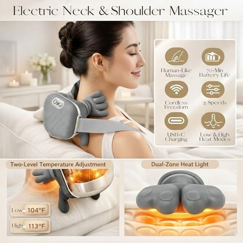 LIVINGPRO Neck & Shoulder Massager with Heat, Deep Tissue Shiatsu with Bionic Palm 4D Kneading, Simulated Human Hand Massage, 3 Adjustable Intensities, Portable Pain Relief for Home & Office - Image 3