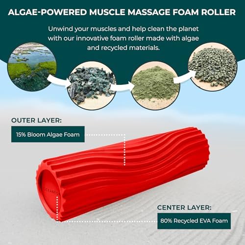Oceanfoam Tidal Roller - Red - Muscle Massage Foam Roller for Back Pain & Stretching - Firm and Ergonomic Wide Wave Textured - Yoga, Athletics, & Wellness - Full Size, 20" x 5" - Image 6