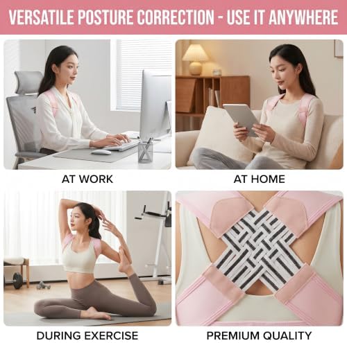 Transform Your Posture with the Back Brace Posture Corrector for Women - Adjustable Upper Support Brace for Neck, Shoulder & Back Straightener - Comfortable & Invisible for All-Day Wear! (Pink, Medium) - Image 2