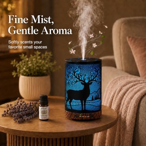 Essential Oil Diffuser 120ML Metal Aromatherapy Diffuser with Timer, Cool Mist Humidifier with Auto Shut-Off & 7 Color Lights for Home Office Spa (Forest Deer) - Image 6